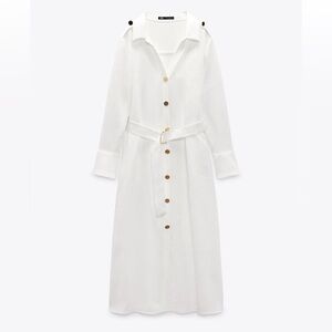 New Zara White Belted Shirt Dress with Gold Buttons.                     Size:XL